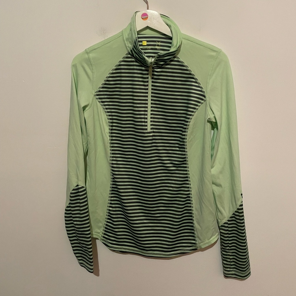 xersion‎ green stripe athletic fit zip pullover size small